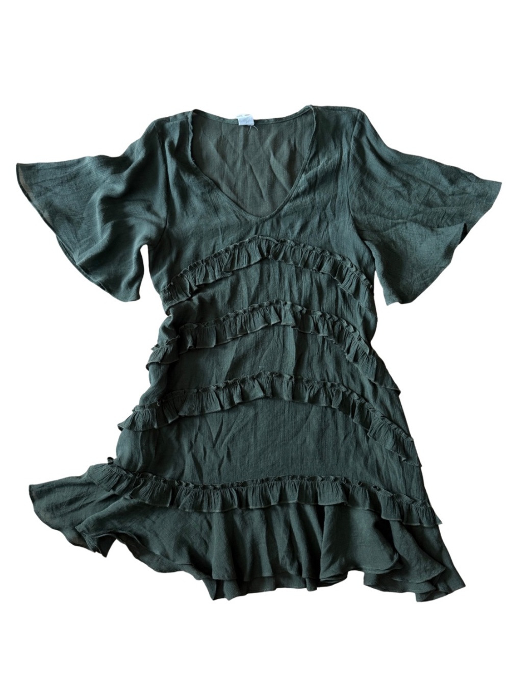 Olive Ruffle V-Neck Dress